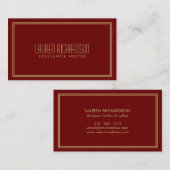 Eenvoudige elegantie Art Deco stijl rood / goud Visitekaartje (Voorkant / Achterkant)