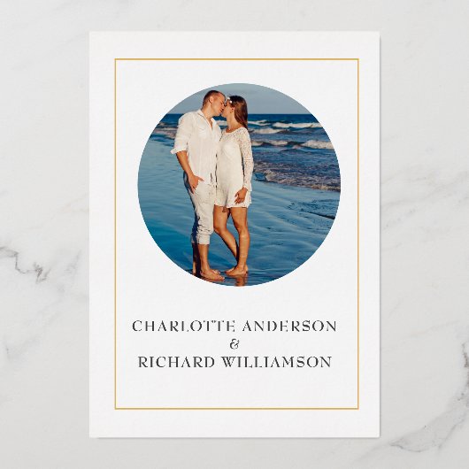 Eenvoudige elegantie, BESPAAR de DATUM, decoratiev Folie Uitnodiging (Achterkant)