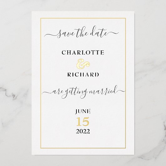 Eenvoudige elegantie, BESPAAR DE DATUM. Folie Uitnodiging (Voorkant)