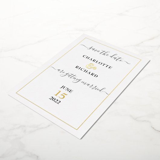 Eenvoudige elegantie, BESPAAR DE DATUM. Folie Uitnodiging (Gedraaid)