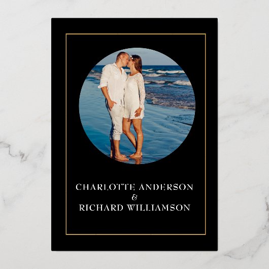 Eenvoudige elegantie, BESPAAR de DATUM, zwart en g Folie Uitnodiging (Achterkant)