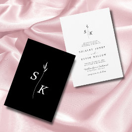 Eenvoudige Elegantie Blad Monogram Chique Bruiloft Kaart