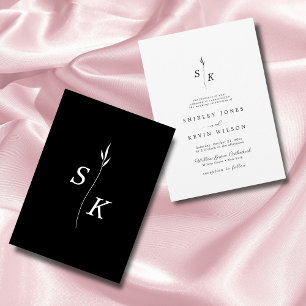 Eenvoudige Elegantie Blad Monogram Chique Bruiloft Kaart