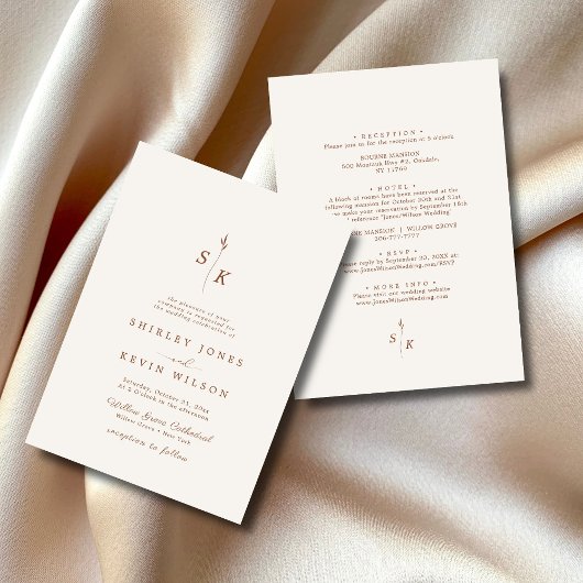 Eenvoudige Elegantie Blad Monogram Chique Bruiloft Kaart