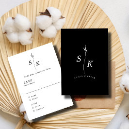 Eenvoudige Elegantie Blad Monogram Chique Bruiloft RSVP Kaartje
