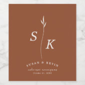 Eenvoudige Elegantie Blad Monogram Chique Bruiloft Wijn Etiket (Enkel label)