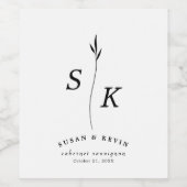 Eenvoudige Elegantie Blad Monogram Chique Bruiloft Wijn Etiket (Enkel label)