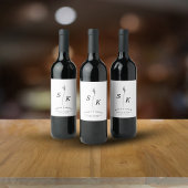 Eenvoudige Elegantie Blad Monogram Chique Bruiloft Wijn Etiket