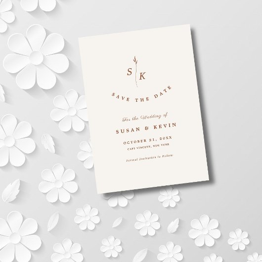 Eenvoudige Elegantie Blad Monogram Chique Cream Br Save The Date