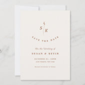 Eenvoudige Elegantie Blad Monogram Chique Cream Br Save The Date (Voorkant)