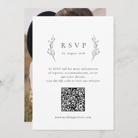 Eenvoudige elegantie botanisch groen QR code bruil Kaart (Voorkant / Achterkant)