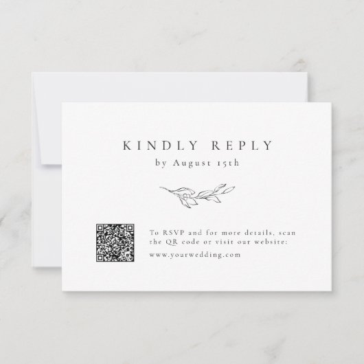 Eenvoudige elegantie botanisch groen QR code bruil RSVP Kaartje (Voorkant)