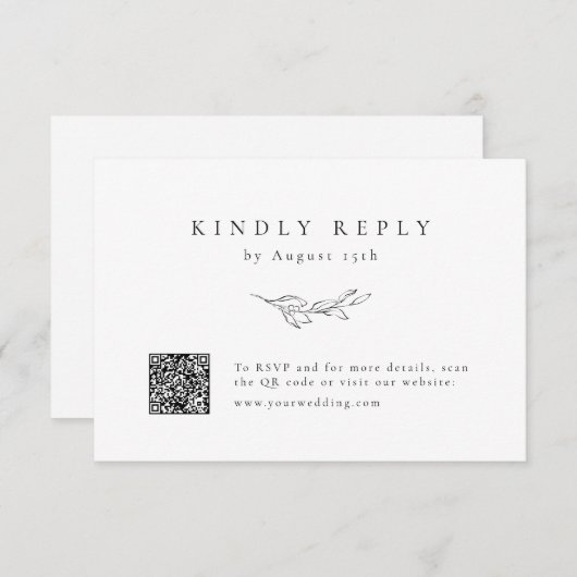 Eenvoudige elegantie botanisch groen QR code bruil RSVP Kaartje (Voorkant / Achterkant)