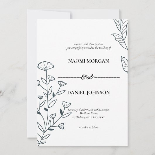 Eenvoudige elegantie botanisch monogram kaart (Voorkant)