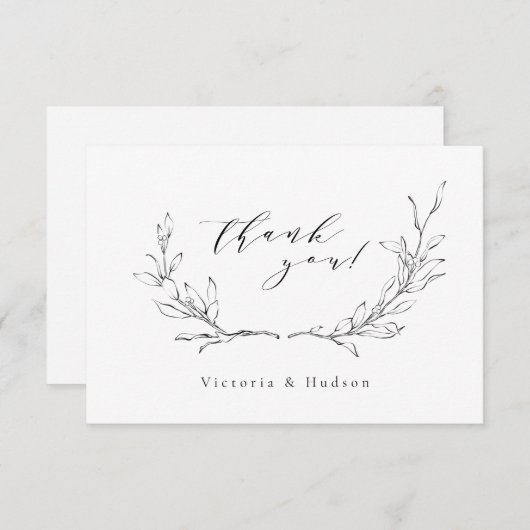 Eenvoudige elegantie botanische baardbruiloft bedankkaart (Voorkant / Achterkant)