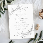 Eenvoudige elegantie botanische baarse bruiloft kaart<br><div class="desc">Minimale uitnodiging voor een zwart-wit bruiloft,  elegante hand illustreerde botanische bladeren,  met gebeurtenisdetails in modern script en klassiek lettertype. Eenvoudig en luxe. Geweldig voor een moderne klassieke bruiloft,  gewoon formeel huwelijk,  elegante botanische tuinbruiloft. Bekijk alle overeenkomende stukken in het collectie.</div>