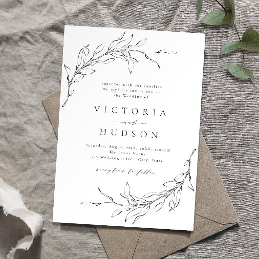 Eenvoudige elegantie botanische baarse bruiloft kaart