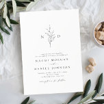 Eenvoudige elegantie botanische monogram rustige b kaart<br><div class="desc">Minimalistische uitnodiging voor een zwart-wit bruiloft, met uw monogrammed initialen en met de hand geïllustreerde botanische bladeren bovenaan, worden uw gebeurtenisdetails hieronder getoond in modern script en klassiek lettertype. Eenvoudig en luxe. Geweldig voor een moderne klassieke bruiloft, gewoon formeel huwelijk, elegante botanische tuinbruiloft. Bekijk alle overeenkomende stukken in het collectie....</div>