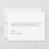 Eenvoudige elegantie bruiloft dank u opmerking bedankkaart (Achterkant)