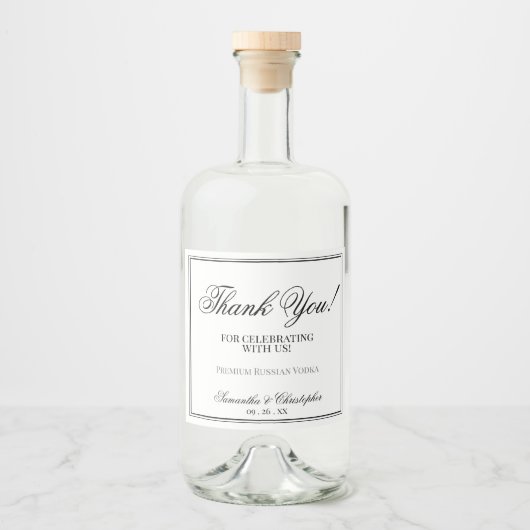 Eenvoudige Elegantie Bruiloft Dank u Zwart & Wit Likeurfles Etiket (Voorkant)