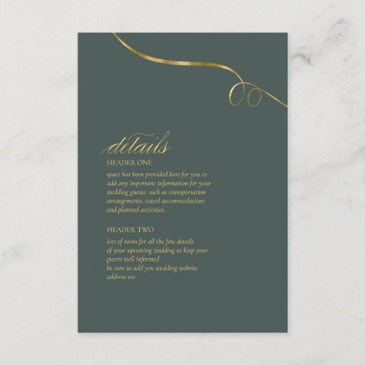 Eenvoudige Elegantie Bruiloft Details Groene ID102 Informatiekaartje (Voorkant)