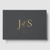 Eenvoudige Elegantie Bruiloft Initialen Charcoal I Gastenboek (Voorkant)