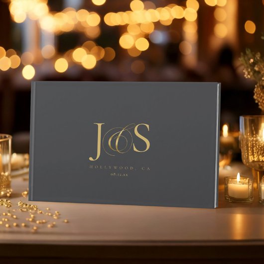 Eenvoudige Elegantie Bruiloft Initialen Charcoal I Gastenboek