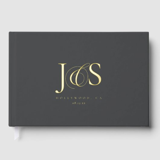 Eenvoudige Elegantie Bruiloft Initialen Gouden Fol Gastenboek (Voorkant)