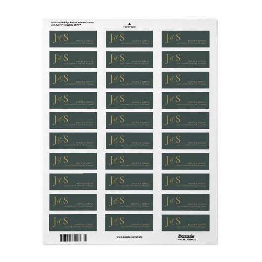 Eenvoudige Elegantie Bruiloft Initialen Groene ID1 Etiket (Full Sheet)
