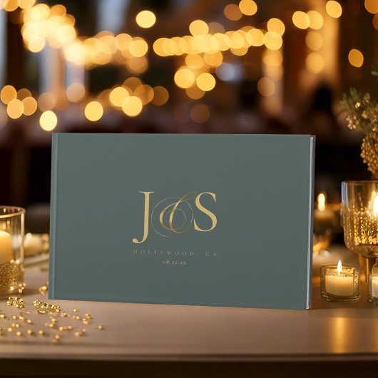 Eenvoudige Elegantie Bruiloft Initialen Groene ID1 Gastenboek