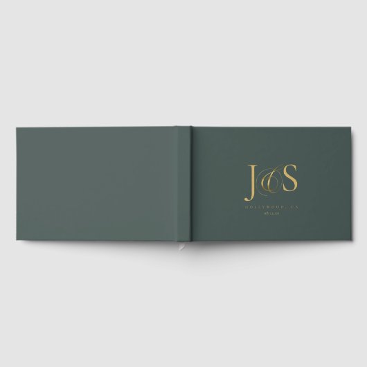 Eenvoudige Elegantie Bruiloft Initialen Groene ID1 Gastenboek (Volledig)