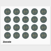 Eenvoudige Elegantie Bruiloft Initialen Groene ID1 Ronde Sticker (Vel)