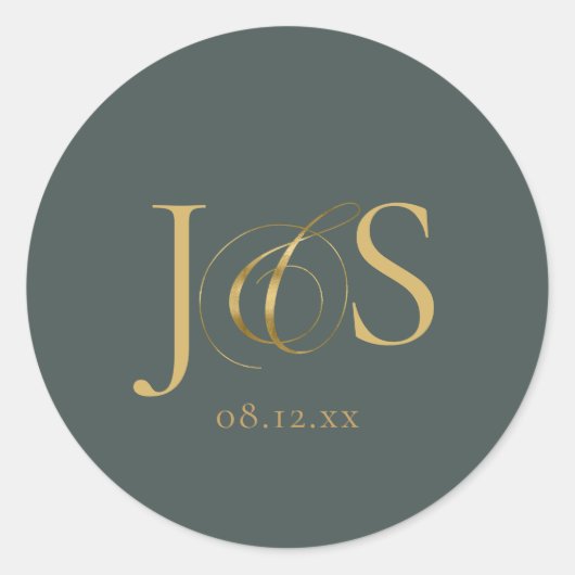 Eenvoudige Elegantie Bruiloft Initialen Groene ID1 Ronde Sticker (Voorkant)