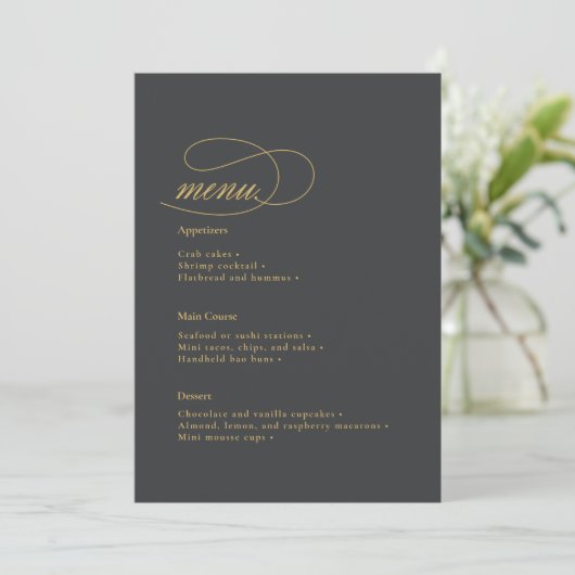 Eenvoudige Elegantie Bruiloft Menu Charcoal ID1022 (Staand voorkant)