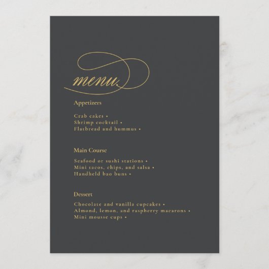 Eenvoudige Elegantie Bruiloft Menu Charcoal ID1022 (Voorkant)