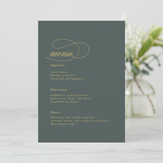 Eenvoudige Elegantie Bruiloft Menu Groene ID1022 (Staand voorkant)