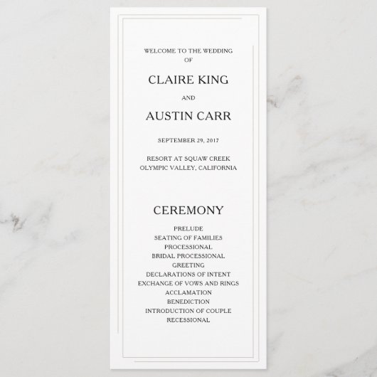 Eenvoudige Elegantie bruiloft programma's (Voorkant)