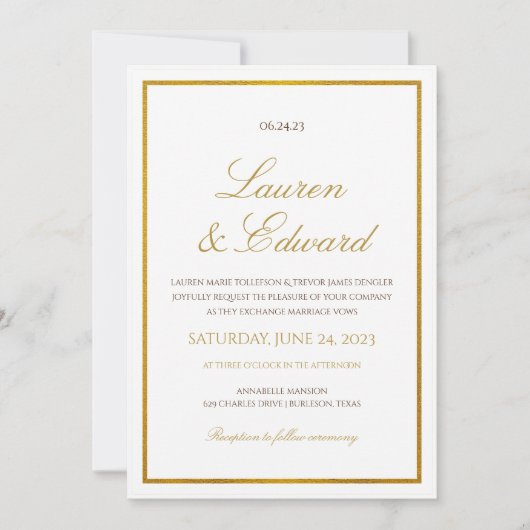 Eenvoudige Elegantie bruiloft uitnodiging - Faux g (Voorkant)