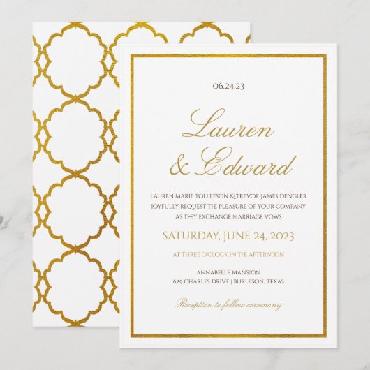 Eenvoudige Elegantie bruiloft uitnodiging - Faux g (Voorkant / Achterkant)