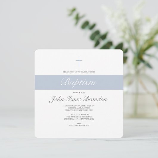 Eenvoudige elegantie doop uitnodiging - Jongens (Staand voorkant)