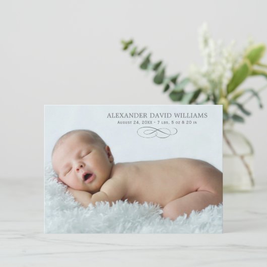 Eenvoudige Elegantie foto overlay baby jongen gebo Aankondiging (Staand voorkant)