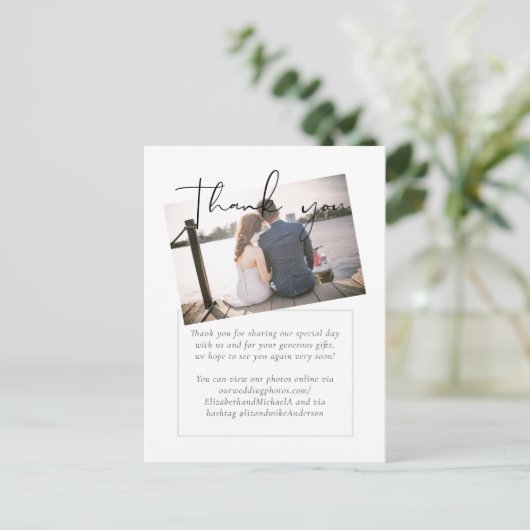 Eenvoudige Elegantie FOTOBOEK Huwelijks Dankjewel  Briefkaart (Staand voorkant)