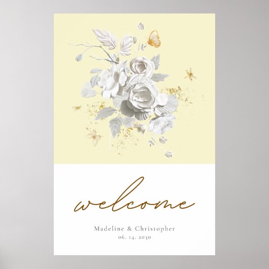 Eenvoudige Elegantie Geel Bloemen Huwelijk Welkom  Poster (Voorkant)
