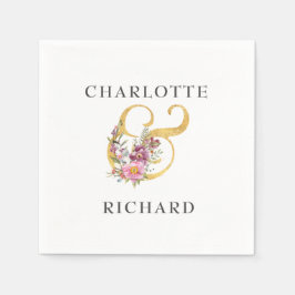 Eenvoudige elegantie, goudkleur met roze Florals Servet