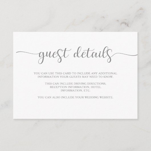 Eenvoudige elegantie | Grijs en wit Gastgegevens Informatiekaartje (Voorkant)