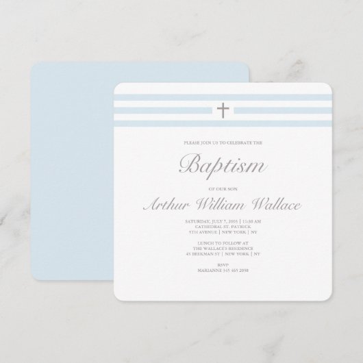 Eenvoudige elegantie jongens doop uitnodiging (Voorkant / Achterkant)