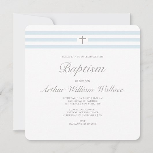 Eenvoudige elegantie jongens doop uitnodiging (Voorkant)