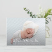 Eenvoudige Elegantie Jongens Foto Geboorte Aankondiging (Staand voorkant)