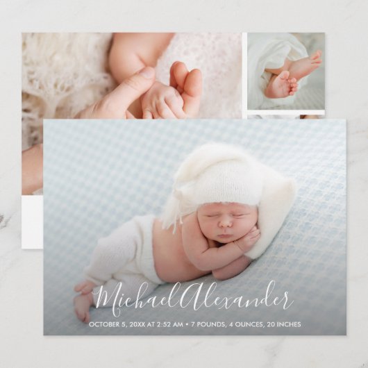Eenvoudige Elegantie Jongens Foto Geboorte Aankondiging (Voorkant / Achterkant)