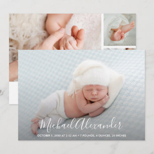 Eenvoudige Elegantie Jongens Foto Geboorte Aankondiging